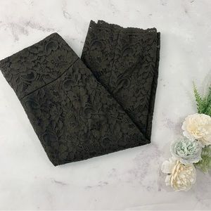 Express Dark Green High Waisted Lace Midi Pencil Skirt